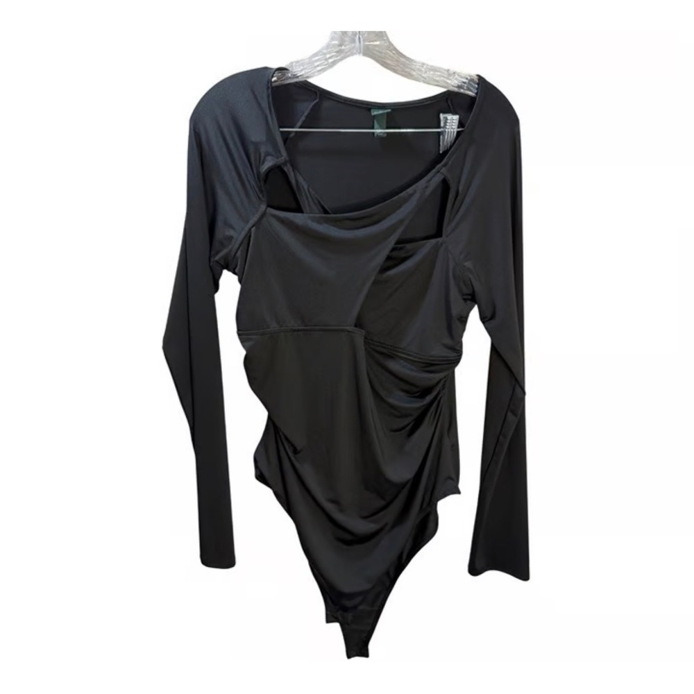 Wild Fable Black Draped Bodysuit Size Large